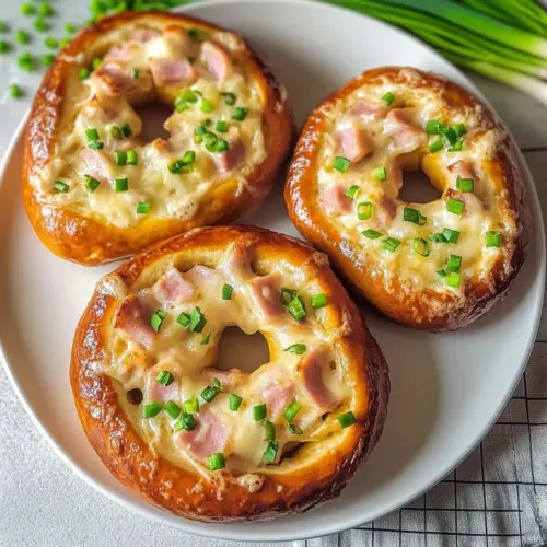 Gebratene Brezeln mit Schinken und Käse