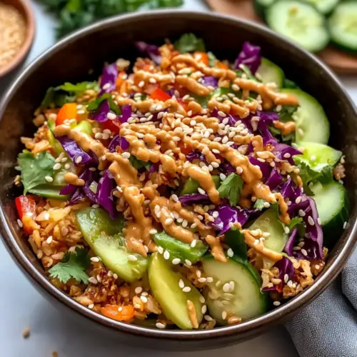 Knuspriger Reissalat mit Erdnuss-Sesam