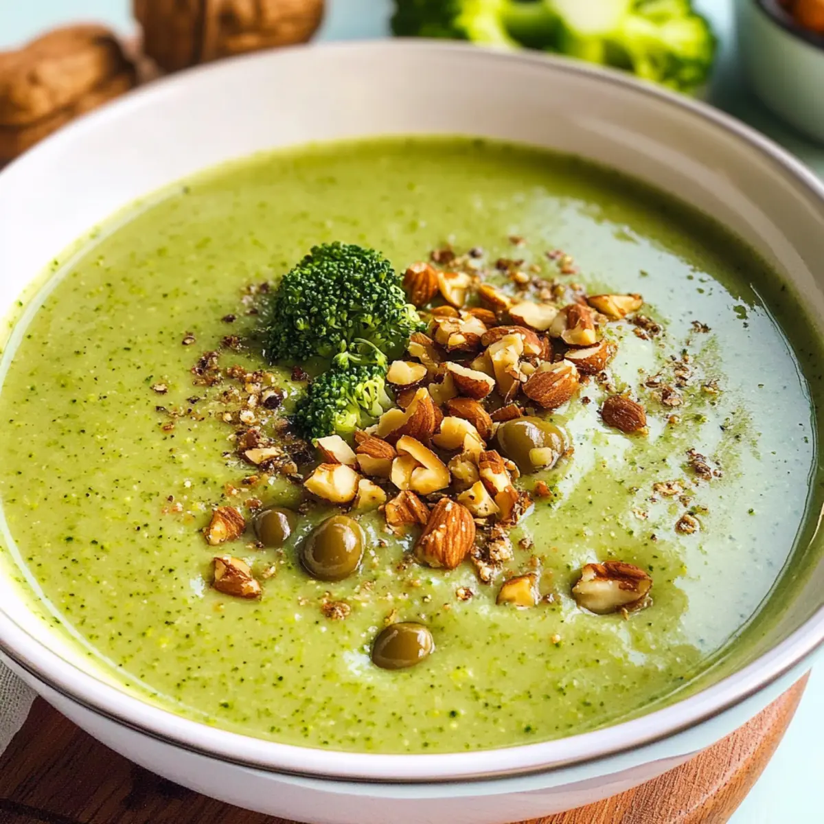 Gesunde Brokkoli-Suppe mit Nuss- und Olivenpesto