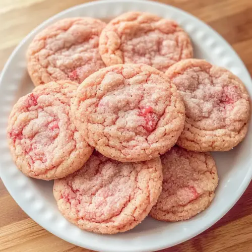 Erdbeerzuckerplätzchen mit funkelndem Erdbeerzucker