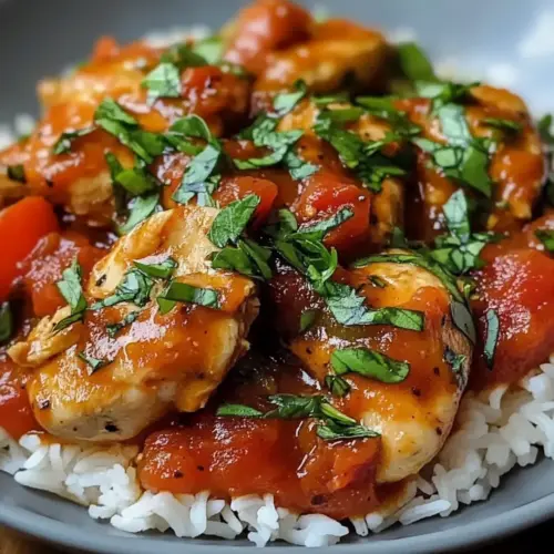 Tomatiges Hähnchen mit Reis