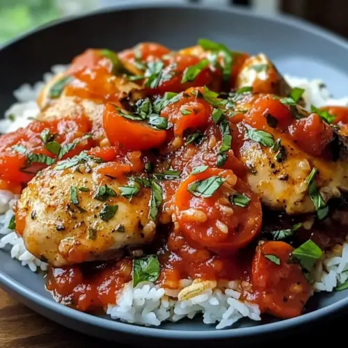 Tomatiges Hähnchen mit Reis