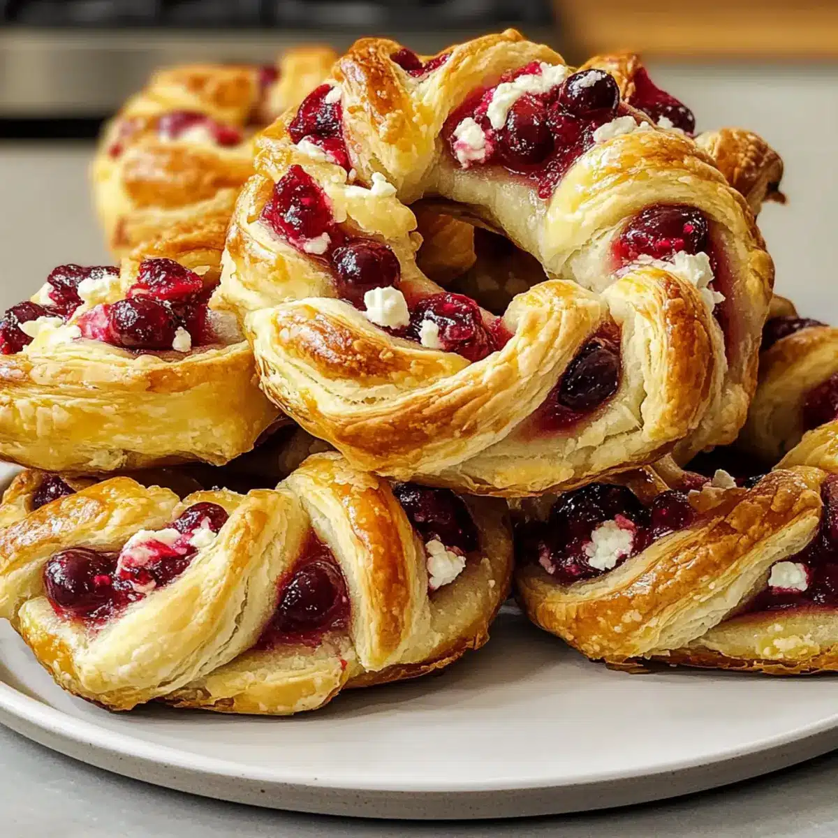 Cranberry-Feta-Blätterteigkränze
