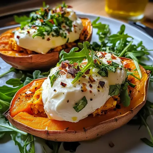 Gefüllte Süßkartoffeln mit Burrata