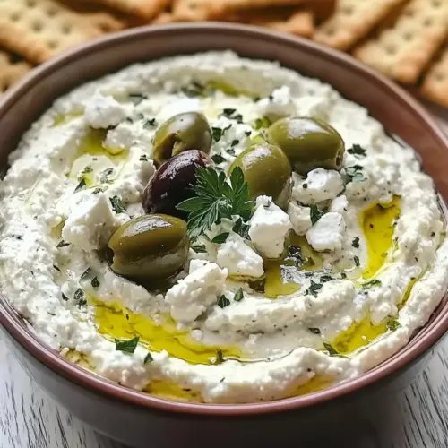 Grüne Oliven und Feta-Käse Dip