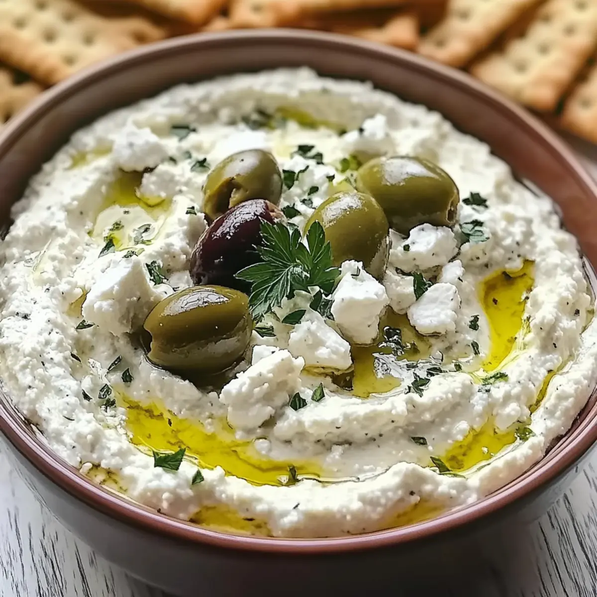 Grüne Oliven und Feta-Käse Dip