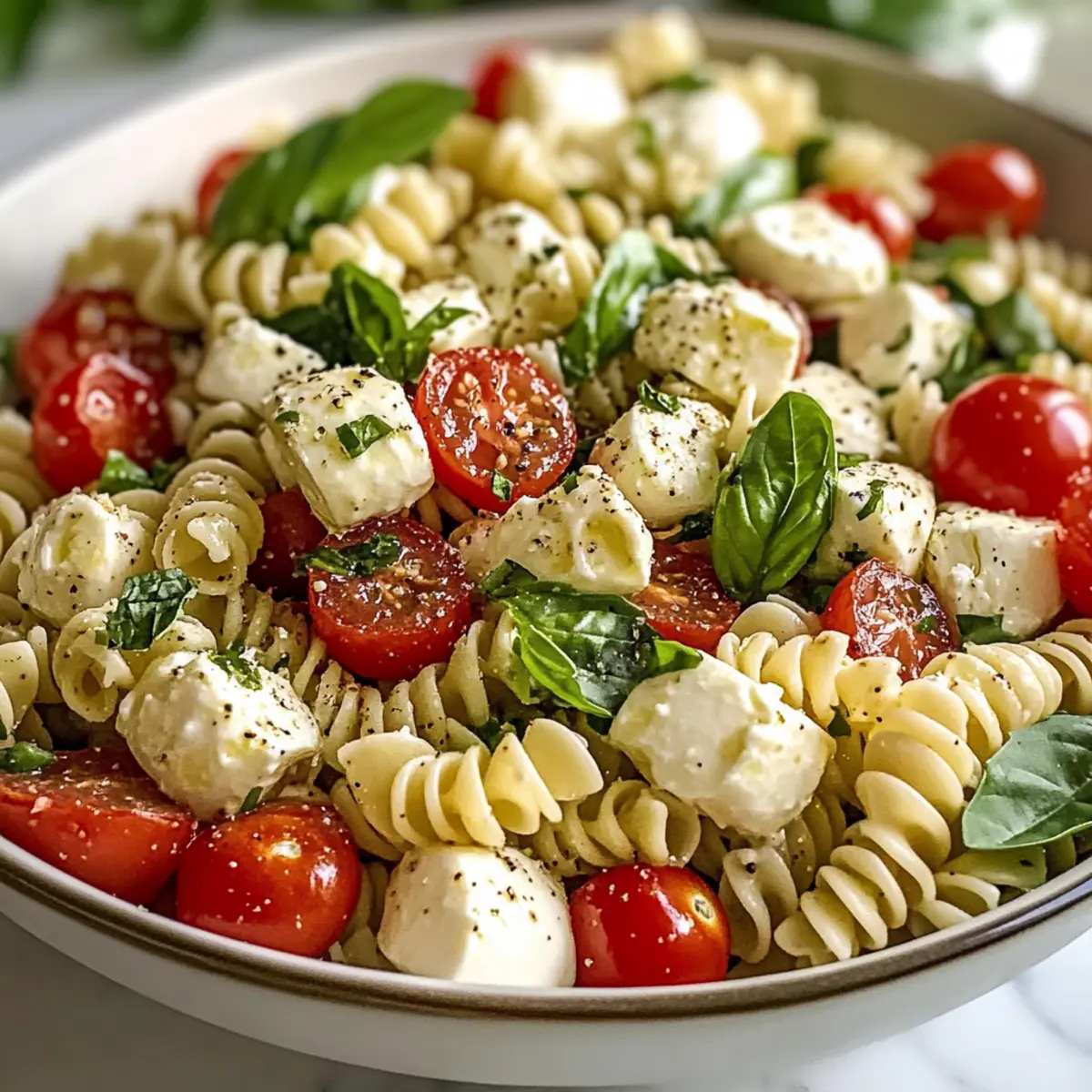 Hohe Protein Caprese Pasta Salat