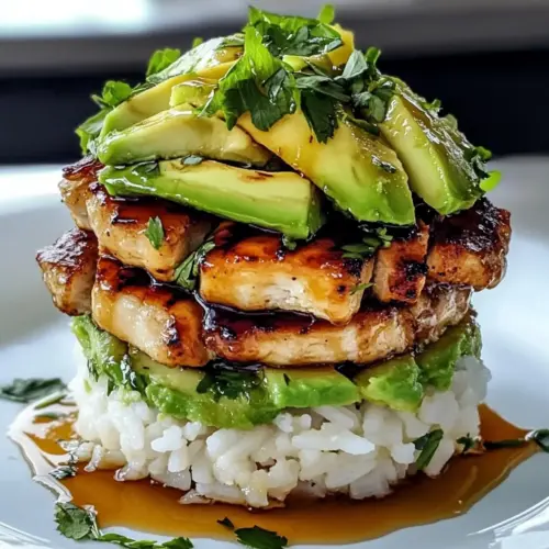 Honig-Limetten-Hühnchen mit Avocado-Reis-Stack