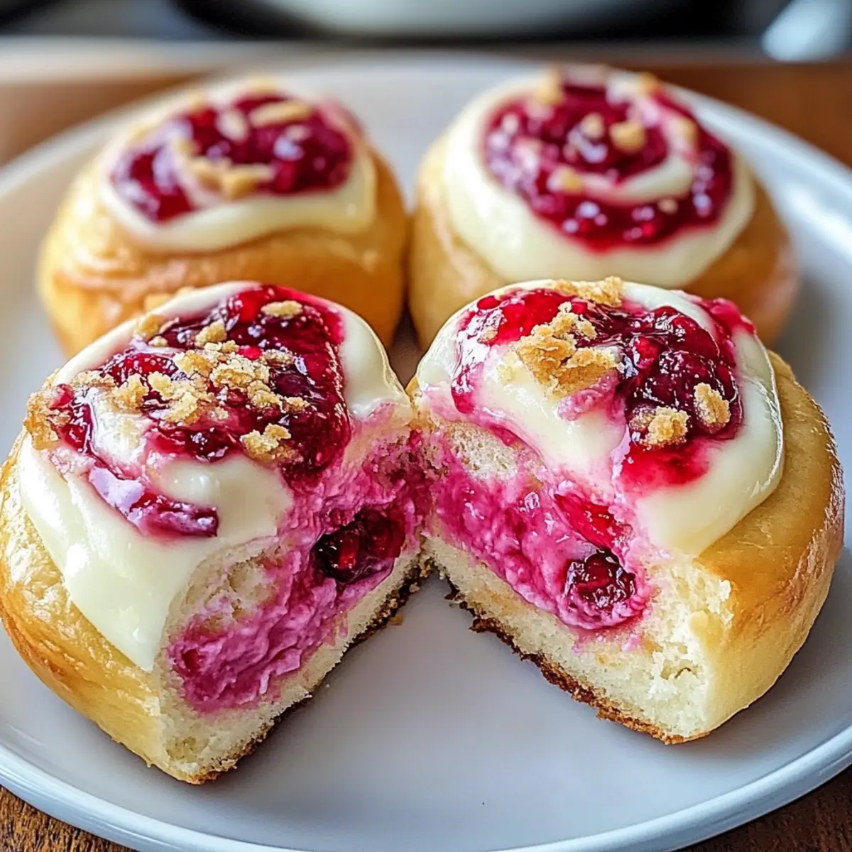 Himbeer- und Rosenkäsekuchenbrötchen