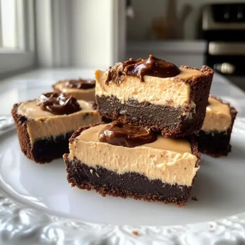 Dreischichtige gesunde Brownie-Peanutbutter-Käsekuchen
